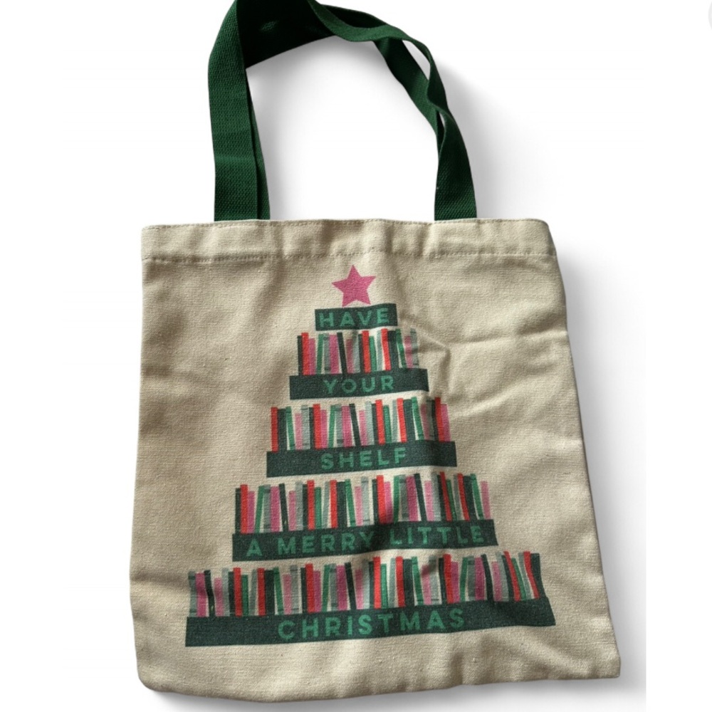 Love Tote Bag with Christmas Tree Design - Green and Pink
